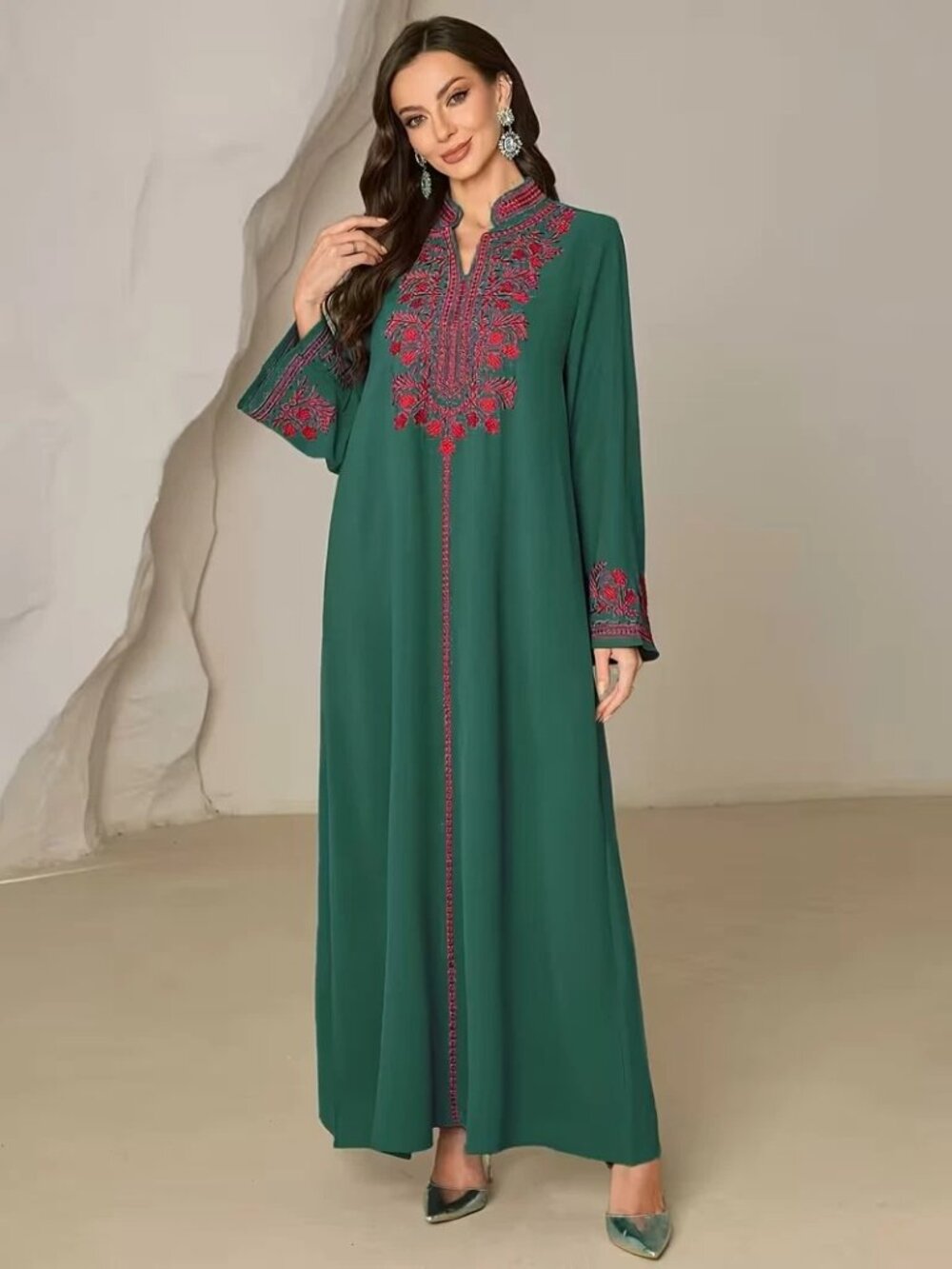 Women Dress Elegant Embroidered Arabian Gown Abaya Long Dress Burkha Size XL - Picture 2 of 12